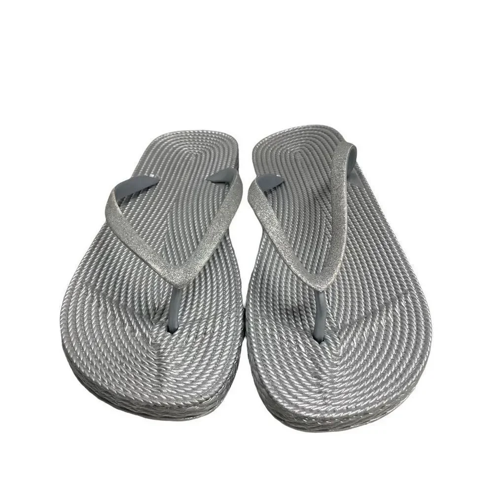 Silver flip flops Size 41 US Size‎ 10.5 New Without Tags